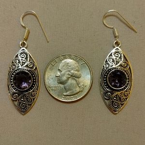New simulated amethyst sterling silver dangle earrings